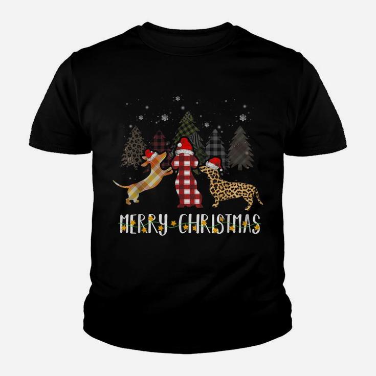 Dachshund Merry Christmas Cute Plaid Leopard Doxie Dog Youth T-shirt