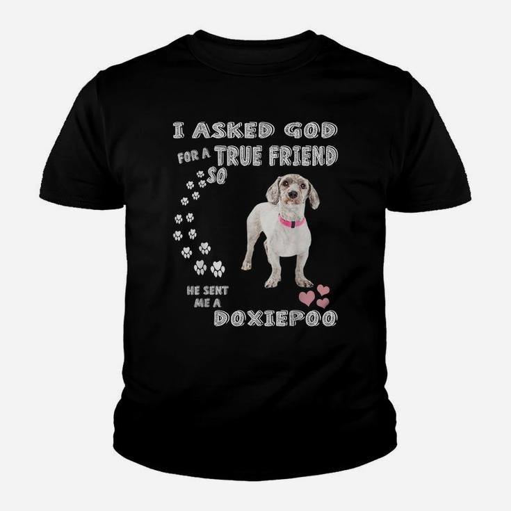 Dachshund Poodle Dog Mom, Doxiedoodle Dad Art, Cute Doxiepoo Youth T-shirt
