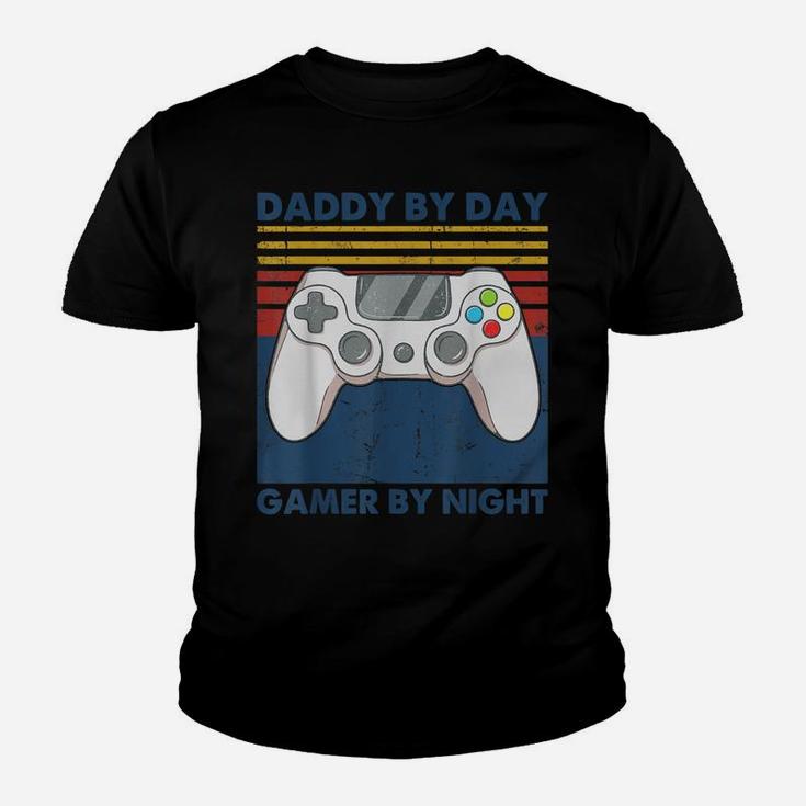 Daddy By Day Gamer By Night Funny Dad Jokes Gaming Vintage Youth T-shirt