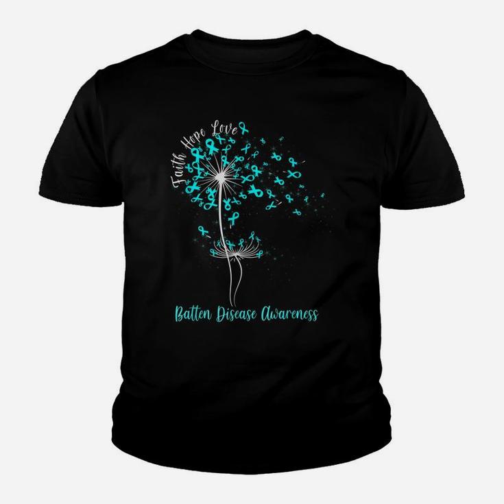 Dandelion Faith Hope Love Batten Disease Awareness Flower Youth T-shirt