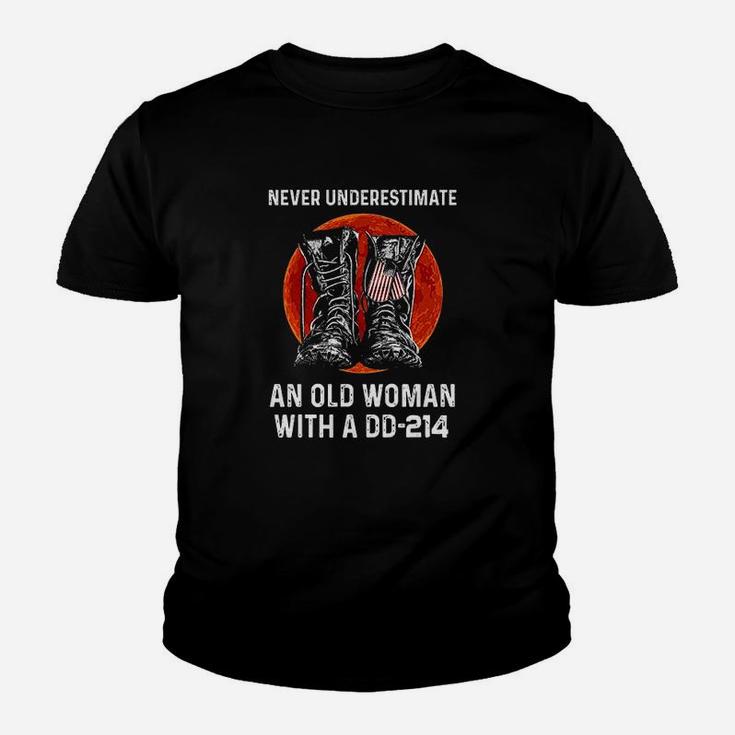 Dd214 Never Underestimate An Old Woman Youth T-shirt