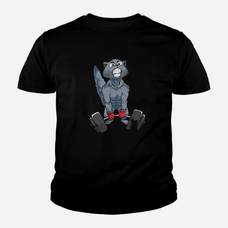 Deadlifting Cat Weightlifters Gym Workout Youth T-shirt