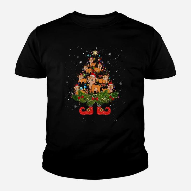 Deers Christmas Tree Lights Funny Santa Hat Lover Youth T-shirt