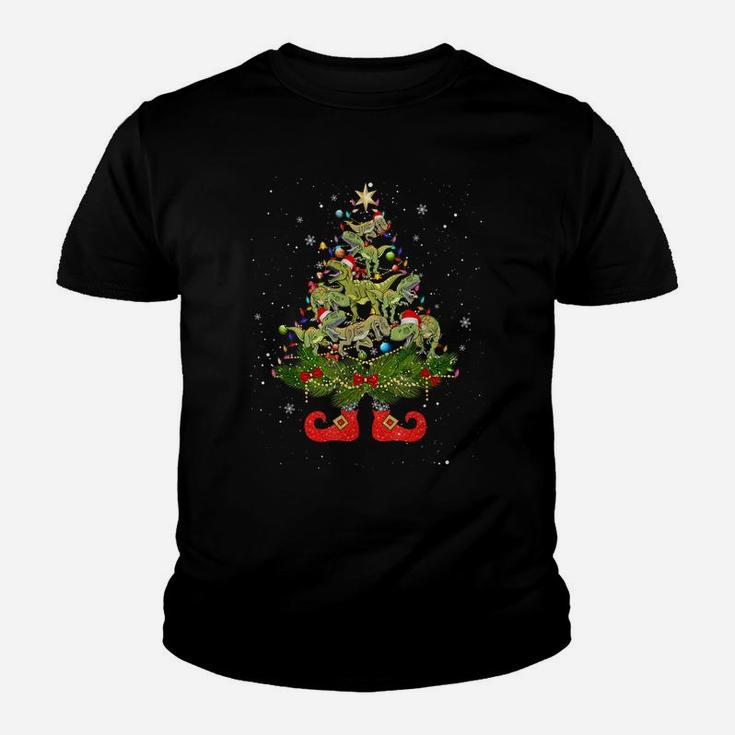 Dinosaur T-Rex Christmas Tree Lights Funny Santa Hat Lover Youth T-shirt