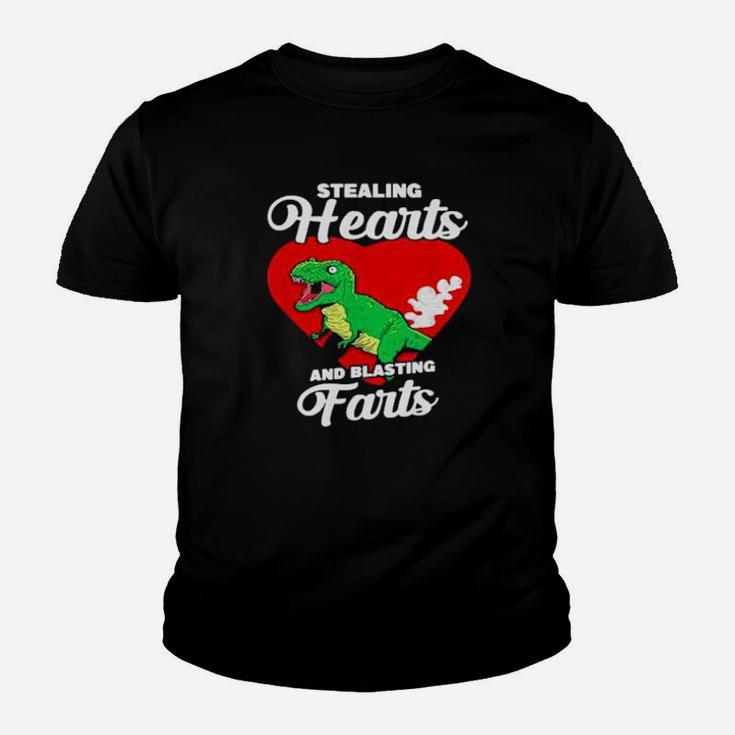 Dinosaurs Stealing Hearts And Blasting Farts Valentines Day Youth T-shirt