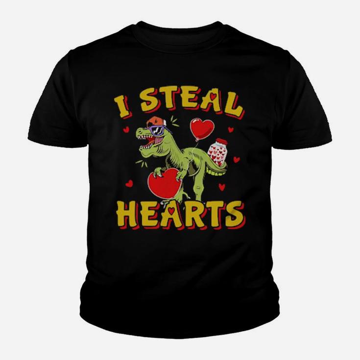 Dinosaurs T Rex I Steal Hearts Valentines Day Youth T-shirt