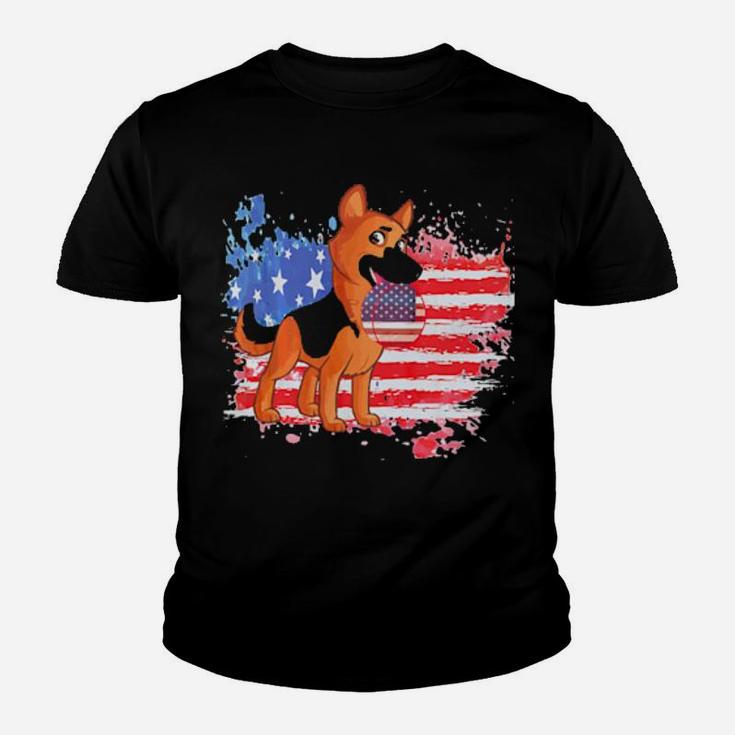 Distressed American Flag German Shepherd Youth T-shirt