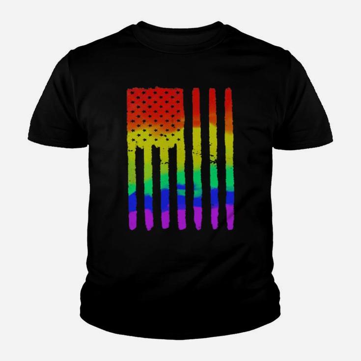 Distressed Rainbow American Flag Gay Pride Patriot Us Youth T-shirt