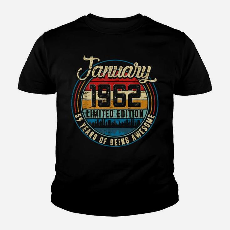 Distressed Retro January 1962 59Th Birthday Gift 59 Yrs Old Youth T-shirt