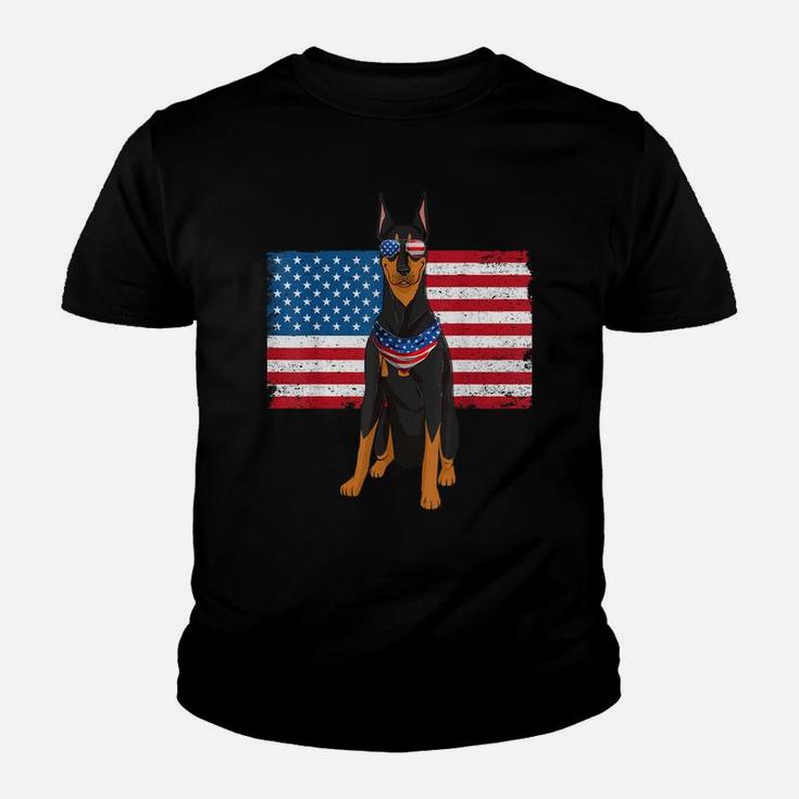Doberman Dad & Mom American Flag 4Th Of July Usa Funny Dog Youth T-shirt