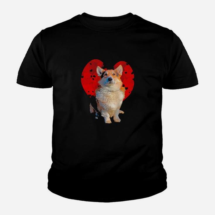 Dog Corgi Lover Clouds Red Heart Funny Dog Lover Valentines Day Gift Dog Lover Youth T-shirt
