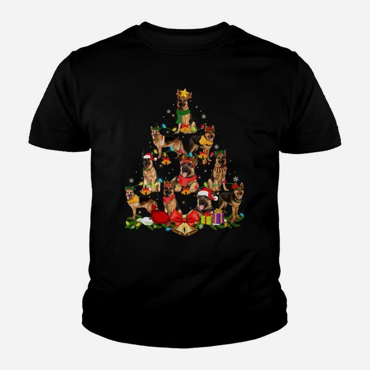 Dog Lover Gifts German Shepherd Tree Christmas Light Sweatshirt Youth T-shirt