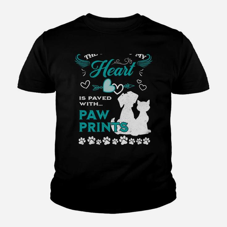 Dog Lovers The Road To My Heart Is Paved With Paw Prints Cat Youth T-shirt