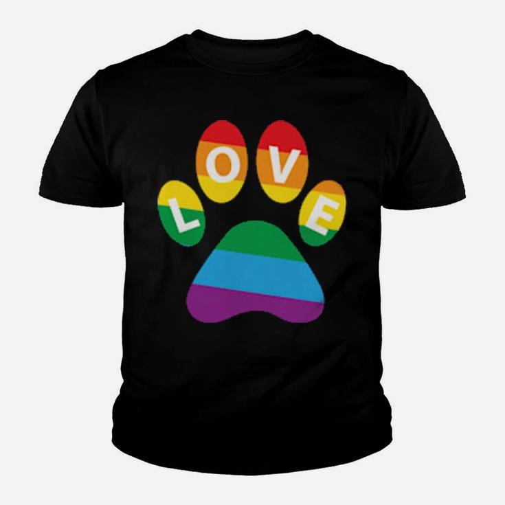 Dog Paw Lgbt Supporter Rainbow Paw Print Lgbt Pride Youth T-shirt