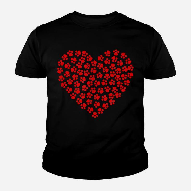 Dog Paw Prints Heart For Valentine Day And Dog Lover Youth T-shirt