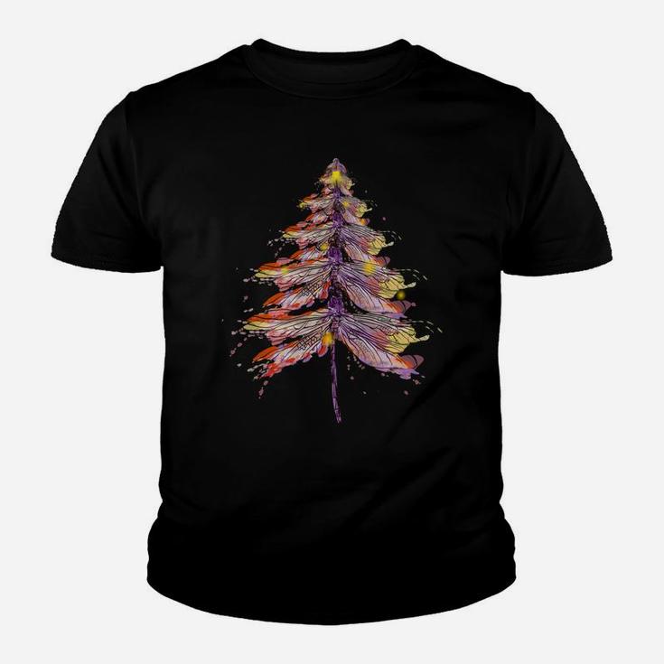 Dragonfly Christmas Tree Colorfull Retro Vintage Watercolor Youth T-shirt