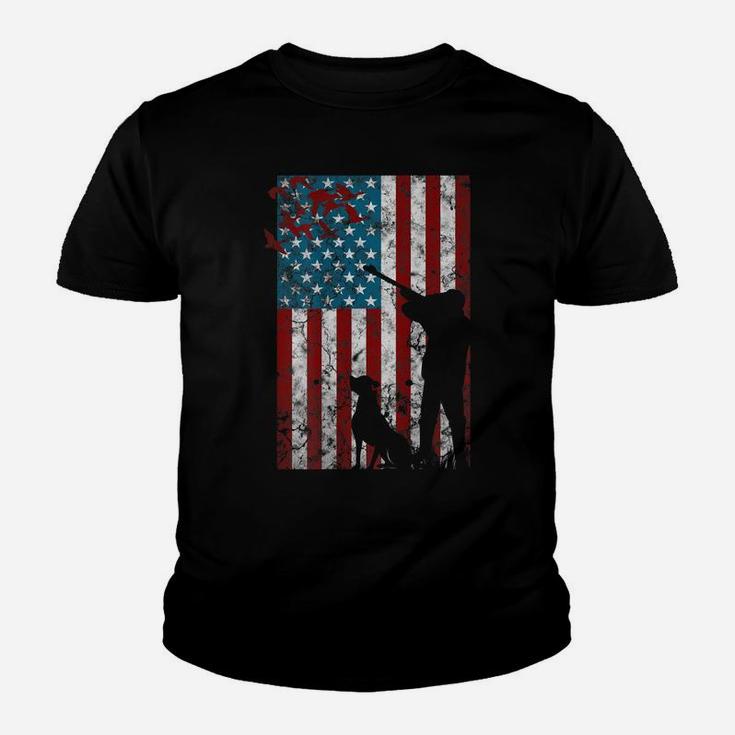 Duck Hunting Distressed Patriotic Gift American Usa Flag Youth T-shirt