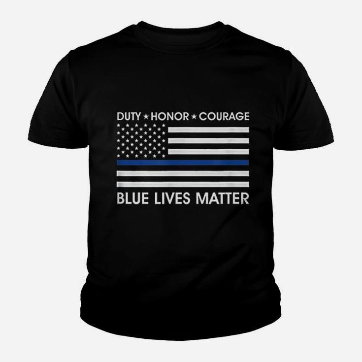 Duty Honor Courage Blue Lives Matter American Flag Youth T-shirt