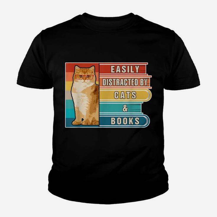 Easily Distracted By Cats And Books Book Lover & Cat Lovers Youth T-shirt
