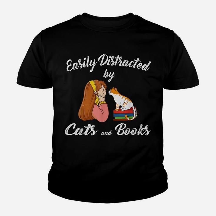 Easily Distracted By Cats And Books Cat Lady Youth T-shirt