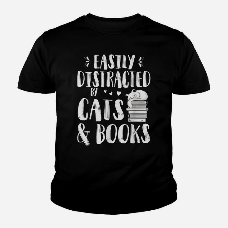 Easily Distracted By Cats And Books Gift For Cat Lovers Youth T-shirt