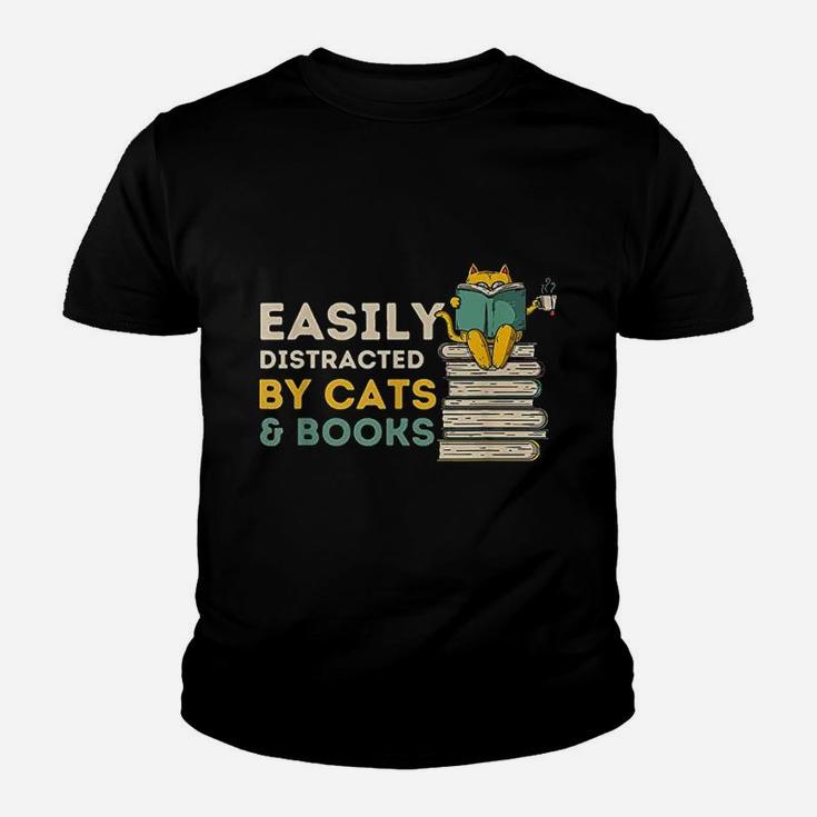 Easily Distracted By Cats And Books Youth T-shirt