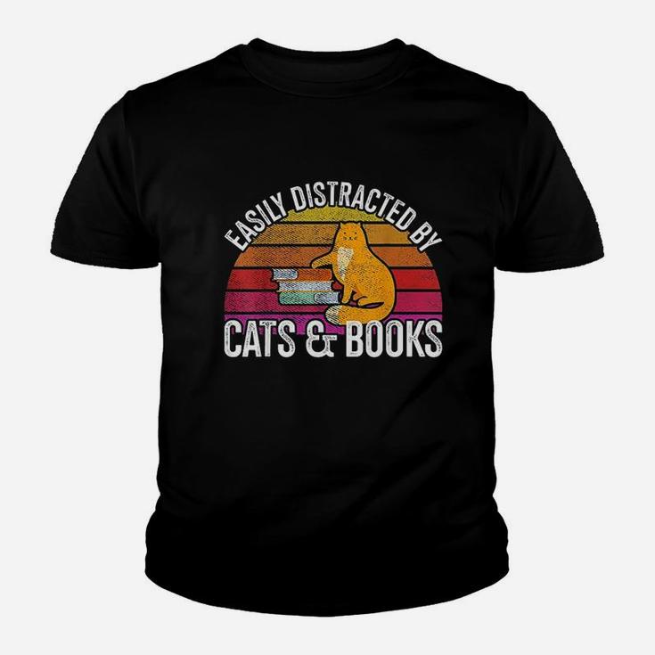 Easily Distracted By Cats & Books Youth T-shirt