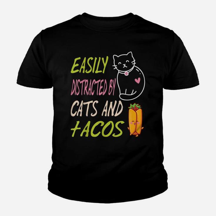 Easily Distracted By Cats And Tacos Kawaii Cat Lovers Youth T-shirt