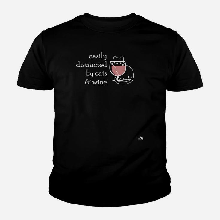 Easily Distracted By Cats & Wine Gift For Wine & Cat Lovers Youth T-shirt