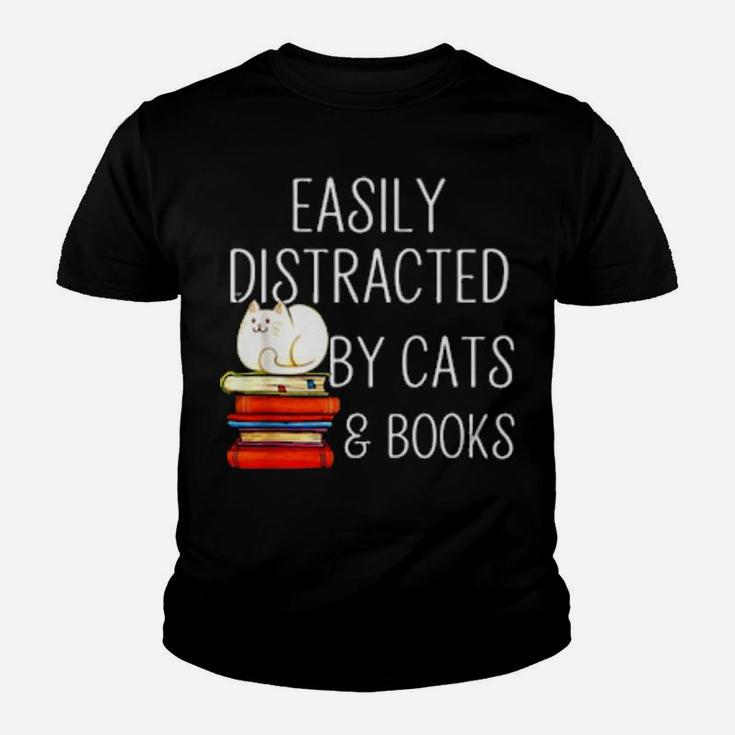 Easily Distracted By Cats   Books Youth T-shirt