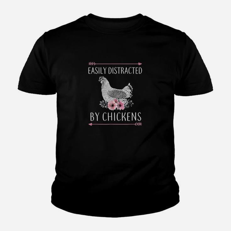 Easily Distracted By Chickens Gift For Chicken Lovers Funny Youth T-shirt