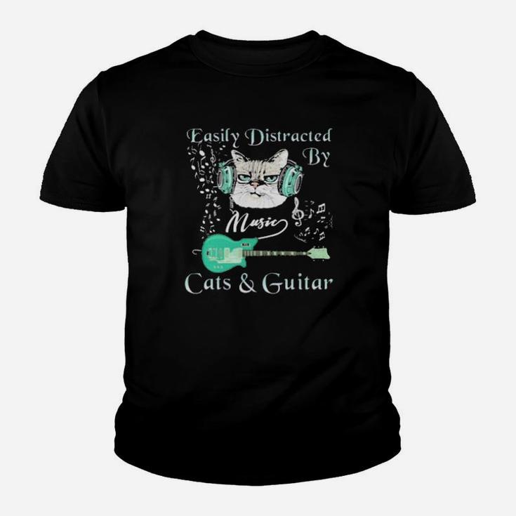 Easily Distracted By Music Cats And Guitar Youth T-shirt