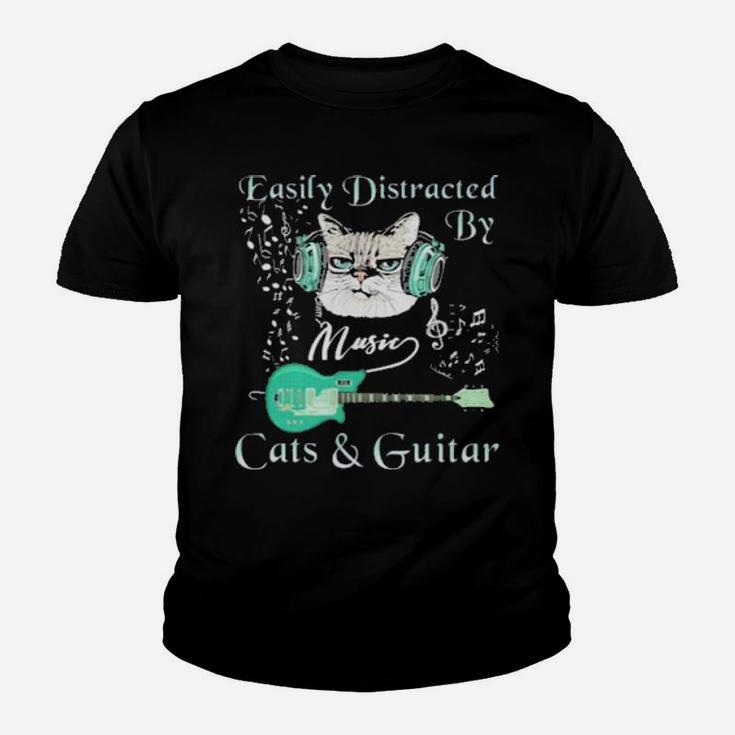 Easily Distracted By Music Cats And Guitar Youth T-shirt