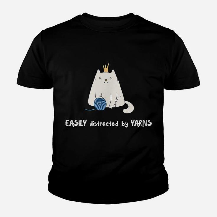 Easily Distracted By Yarns Funny Cat Lovers Youth T-shirt