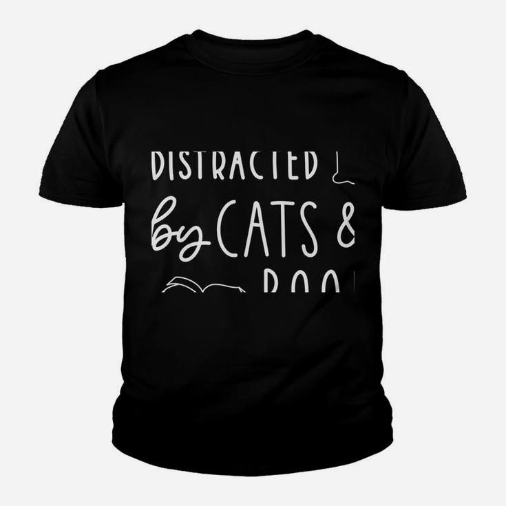 Easily Distracted Cats And Books Funny Gift For Cat Lovers Sweatshirt Youth T-shirt