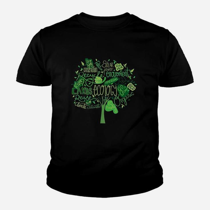 Ecology And Environmental With Green Tree Word Cloud Youth T-shirt