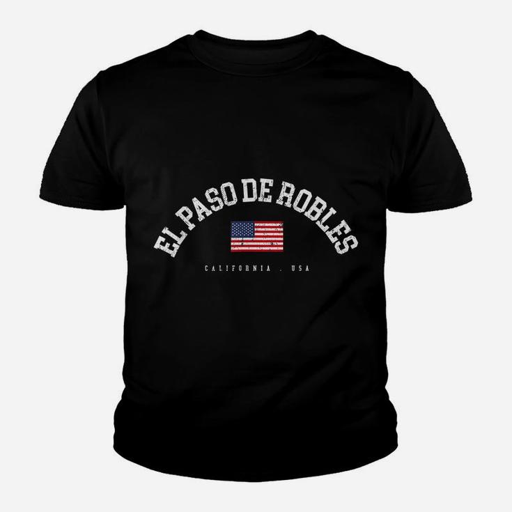 El Paso De Robles Ca Retro American Flag Usa City Name Youth T-shirt