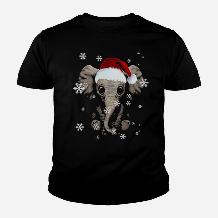 Elephant Santa Hat Snowflake Youth T-shirt
