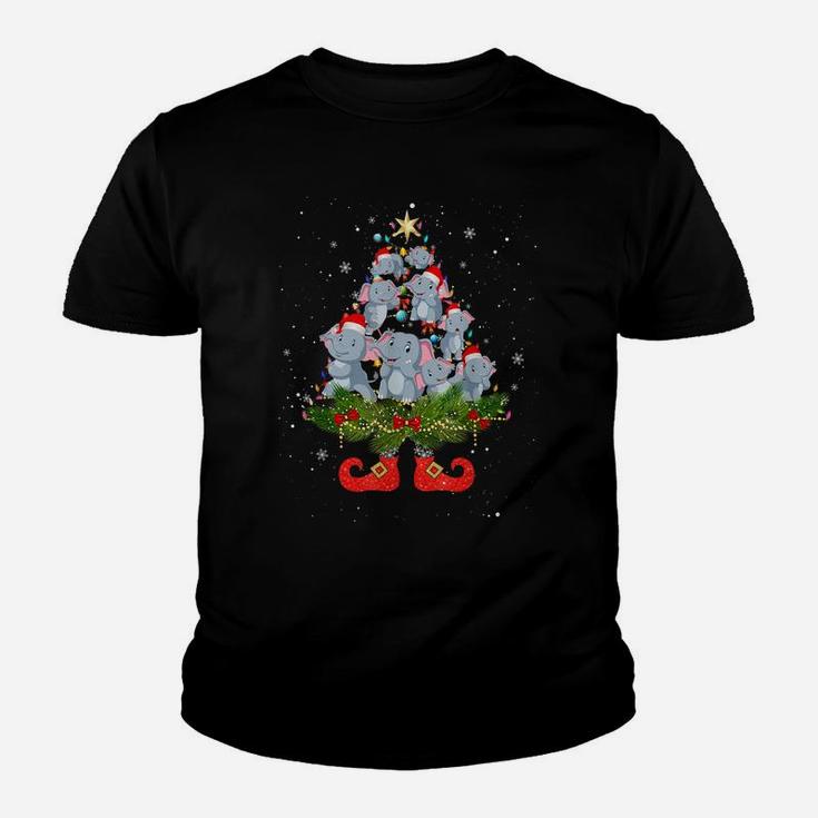 Elephants Christmas Tree Lights Funny Santa Hat Lover Youth T-shirt