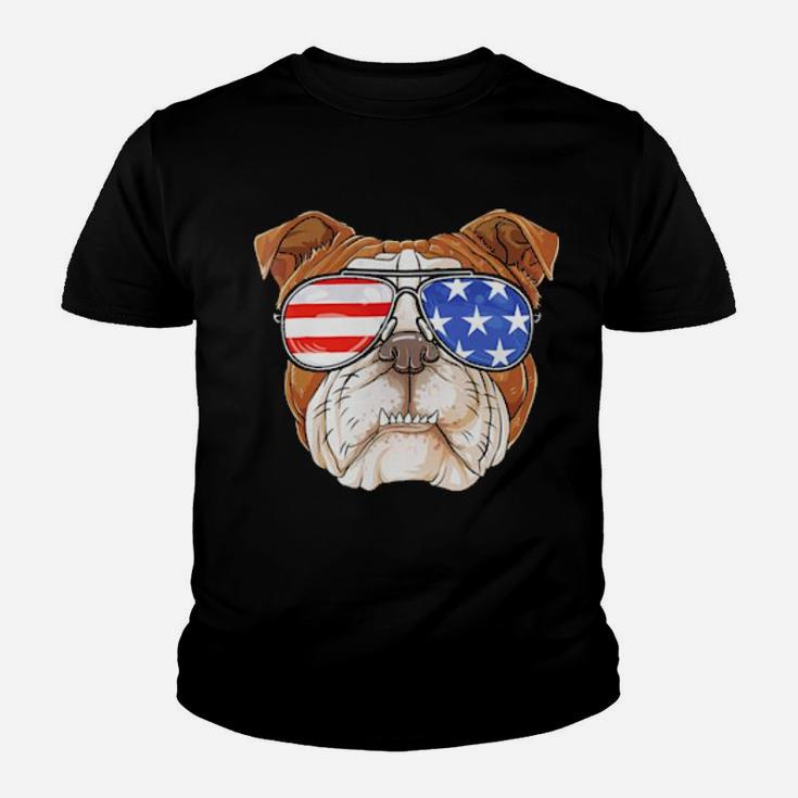 English Bulldog American Sunglasses  4Th Of July Dog Youth T-shirt