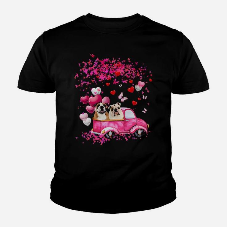 English Bulldog Couple Valentine Fall Youth T-shirt