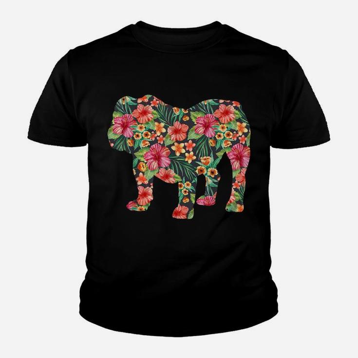 English Bulldog Flower T Shirt Dog Silhouette Floral Gift Youth T-shirt