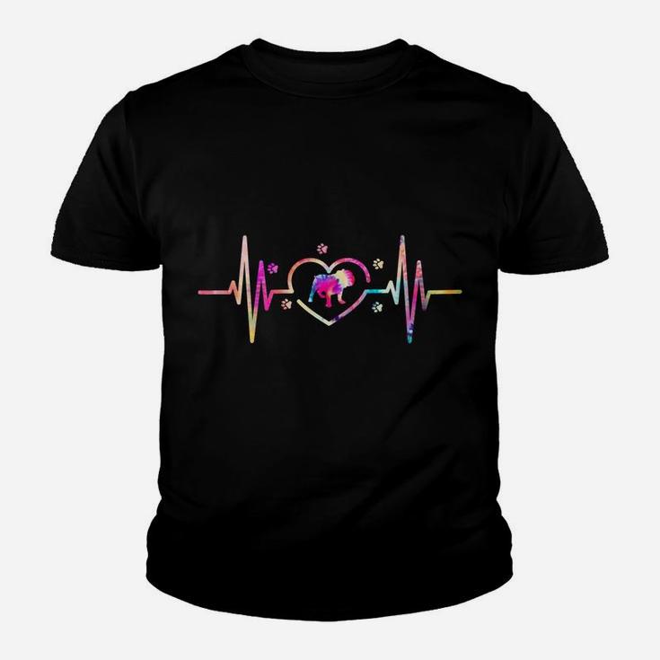 English Bulldog Mom Dad Tie Dye Heartbeat Dog Lover Youth T-shirt