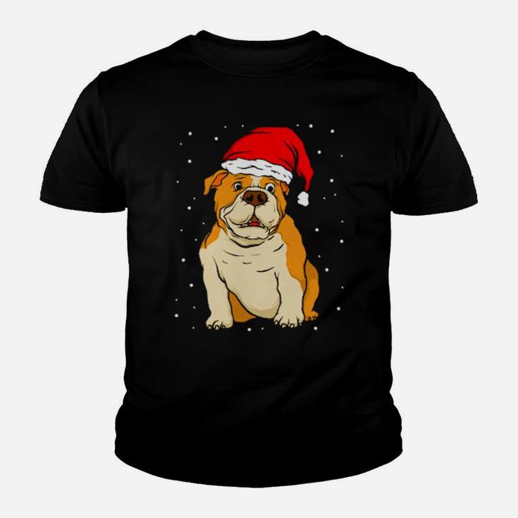 English Bulldog Santa Hat Xmas Dog Youth T-shirt