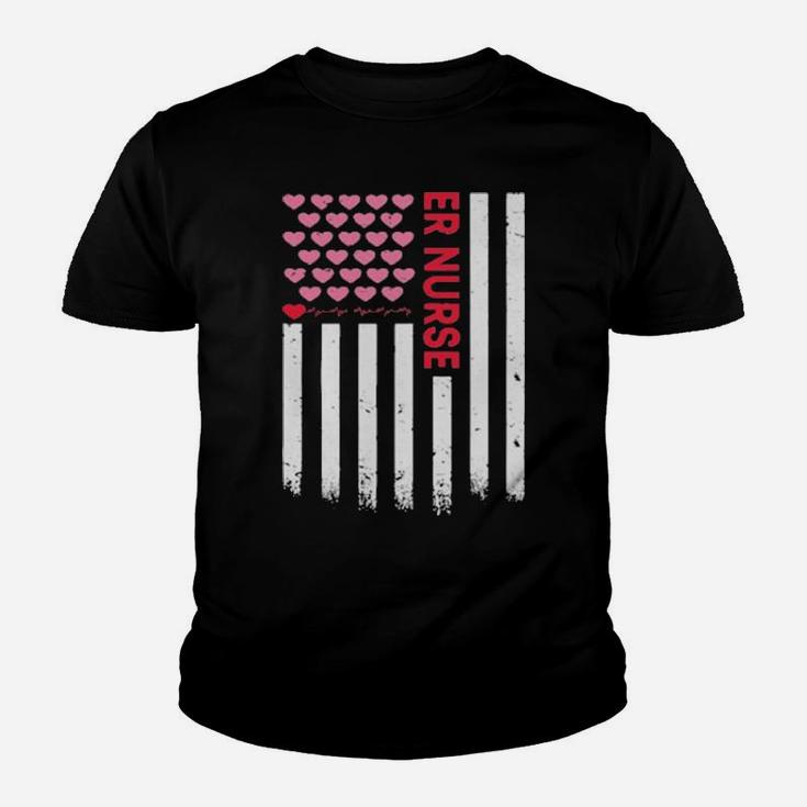 Er Nurse American Flag Heart Valentines Day Youth T-shirt