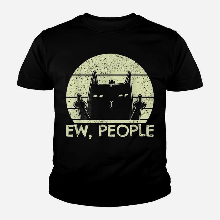Ew People | Black Cat In Bad Mood Vintage Annoyed Cat Lover Youth T-shirt