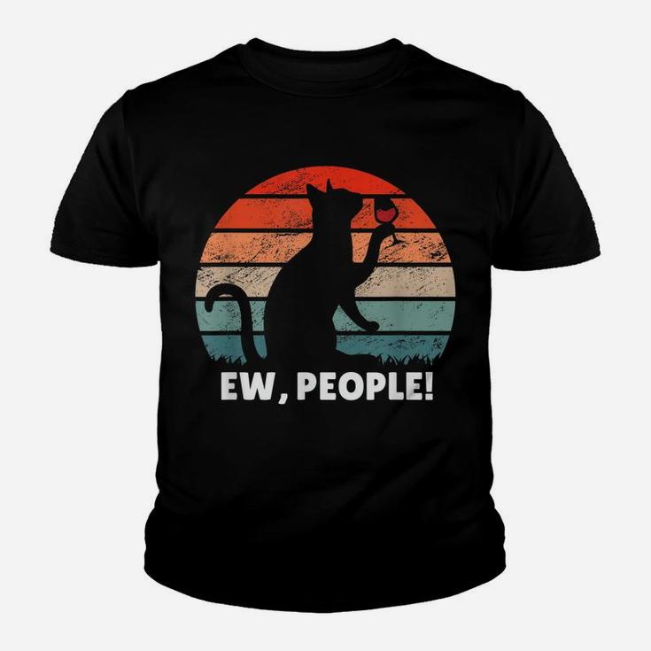Ew People | Vintage Cat Drinking Wine | Funny Cat Lover Youth T-shirt