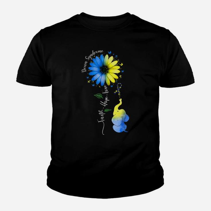 Faith Hope Love Down Syndrome Awareness Ribbon Yellow Blue Youth T-shirt