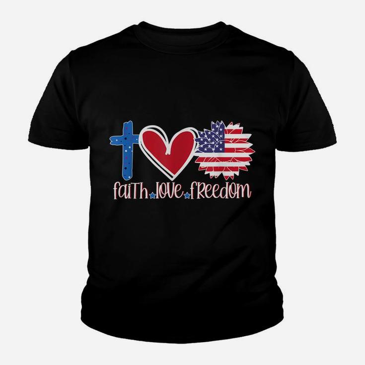 Faith Love Freedom American Flag Flower Christian Youth T-shirt