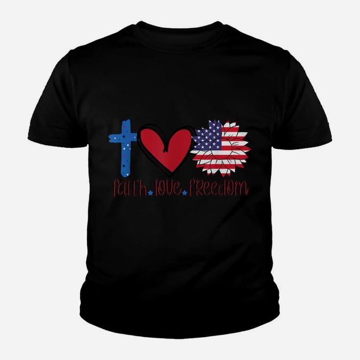 Faith Love Freedom  American Flag Flower Christian Youth T-shirt